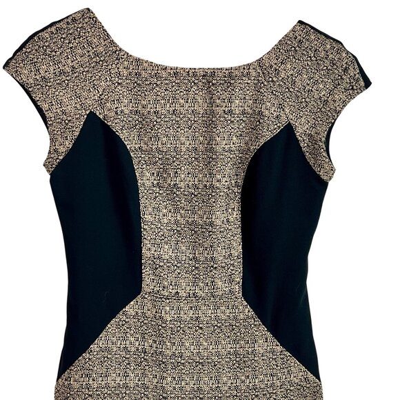 Eva Franco Tweed Sheath Cap Sleeve Dress Size 4 Black Side Panels - Picture 3 of 9